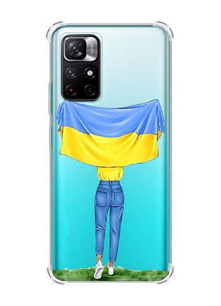 Чохол з потовщеними кутами на xiaomi redmi note 11 4g :: дівчина з прапором (принт 263)