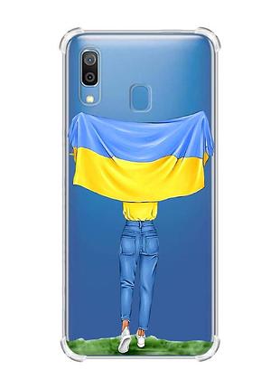 Чехол с утолщёнными углами на samsung galaxy a30(2019)/a20(2019) :: девушка с флагом (принт 263)