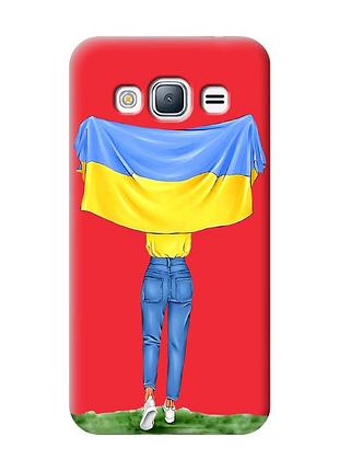 Матовый чехол с красными боками на samsung galaxy j3/j310 :: девушка с флагом (принт 263)