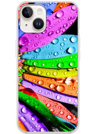 Чехол силиконовый с картинкой на iphone 14 (цветные листья)
