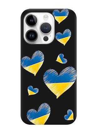 Матовый чехол с черными боками на apple iphone 14 pro :: сердечка. украина (принт 258)