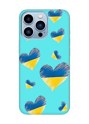 Матовий чохол з бірюзовими боками на apple iphone 13 pro max :: сердечка. україна (принт 258)