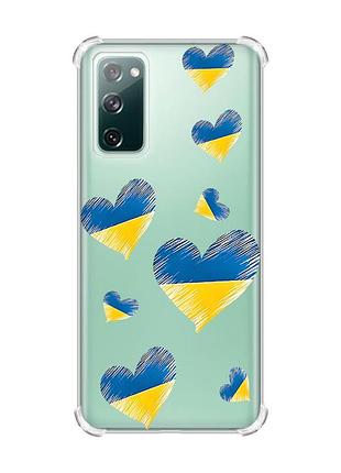 Чехол с утолщенными углами на samsung galaxy s20 fe :: сердечка. украина (принт 258)