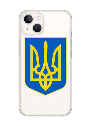 Прозрачный чехол с защитой камеры на iphone 14 plus :: тризуб украина (принт 256)