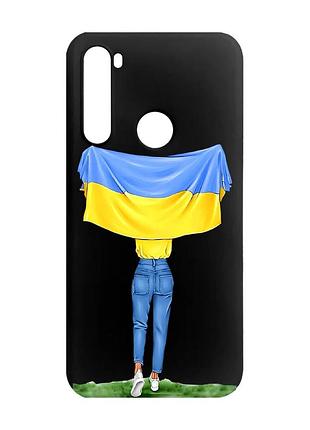Матовый чехол с черными боками на xiaomi redmi note 8 :: девушка с флагом (принт 263)