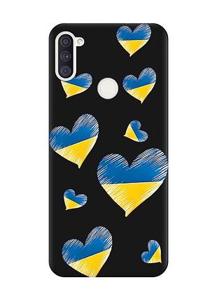 Матовый чехол с черными боками на samsung galaxy a11 :: сердечка. украина (принт 258)