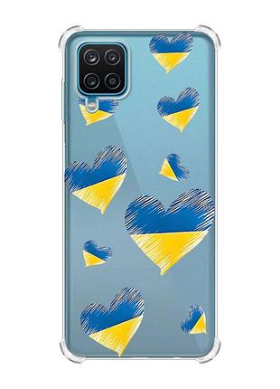 Чохол з потовщеними кутами на samsung a12 4g :: сердечка. україна (принт 258)
