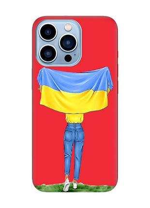 Матовий чохол з червоними боками на apple iphone 13 pro max :: дівчина з прапором (принт 263)