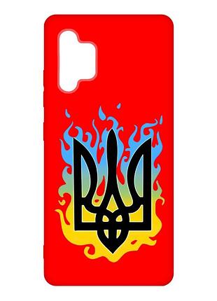 Матовый чехол с красными боками на samsung galaxy a32 :: тризуб пламя (принт 257)