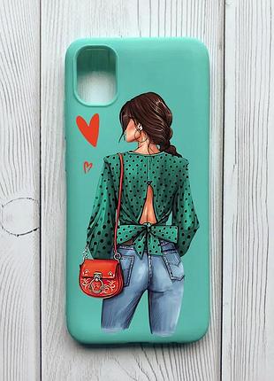 Матовий чохол з бірюзовими боками на samsung galaxy a04e/a042 :: дівчина в зеленому (принт 224)