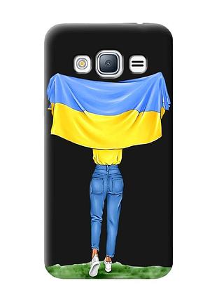 Матовый чехол с черными боками на samsung galaxy j3/j310 :: девушка с флагом (принт 263)