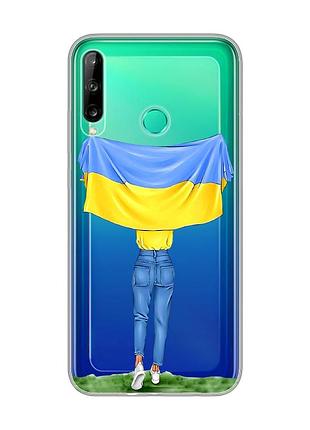 Прозрачный чехол для huawei р40 lite e / y7p :: девушка с флагом (принт 263)