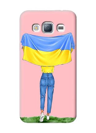 Матовый чехол с розовыми боками на samsung galaxy j3/j310 :: девушка с флагом (принт 263)