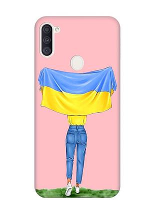 Матовий чохол з рожевими боками на samsung galaxy a11 :: дівчина з прапором (принт 263)