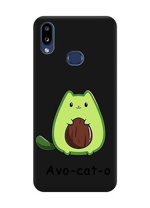 Матовый чехол с черными боками на samsung galaxy a10ѕ a107 :: котик авокадо (принт 306)