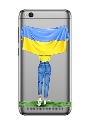 Прозрачный чехол на xiaomi redmi 5a :: девушка с флагом (принт 263)