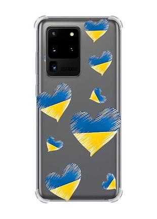 Чехол с утолщёнными углами для samsung galaxy s20 ultra :: сердечка. украина (принт 258)
