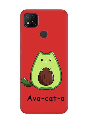 Матовый чехол с красными боками на xiaomi redmi 9c/10a :: котик авокадо (принт 306)