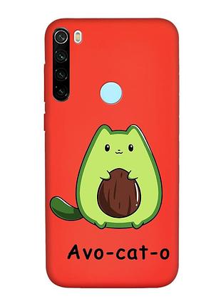 Матовый чехол с красными боками на xiaomi redmi note 8t :: котик авокадо (принт 306)