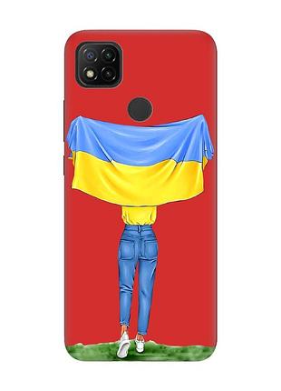Матовый чехол с красными боками на xiaomi redmi 9c/10a :: девушка с флагом (принт 263)
