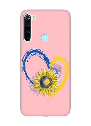 Матовый чехол с розовыми боками на xiaomi redmi note 8 :: сердце с подсолнухом. украина (принт 260)