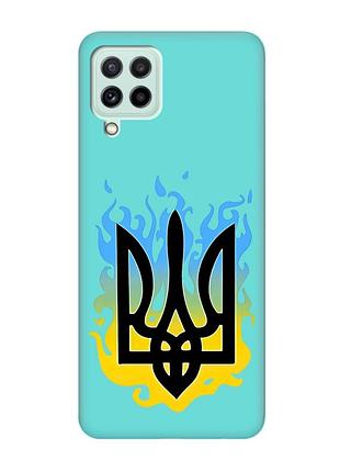 Матовый чехол с бирюзовыми боками на samsung galaxy a22 4g/ m32/ m22 :: тризуб пламя (принт 257)
