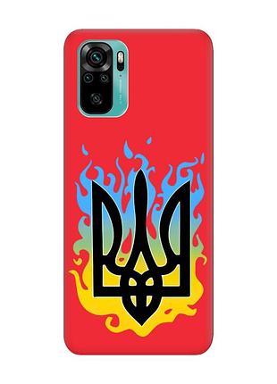 Матовый чехол с красными боками на xiaomi redmi note 10/note 10s :: тризуб пламя (принт 257)
