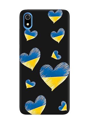 Матовый чехол с черными боками на xiaomi redmi 7a :: сердечка. украина (принт 258)