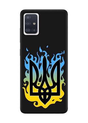 Матовый чехол с черными боками на samsung galaxy a71/a715 :: тризуб пламя (принт 257)