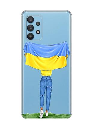 Прозорий чохол на samsung galaxy a32 :: дівчина з прапором (принт 263)