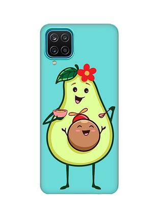 Матовый чехол с бирюзовыми боками для samsung galaxy a12 :: малыш авокадо (принт 309)
