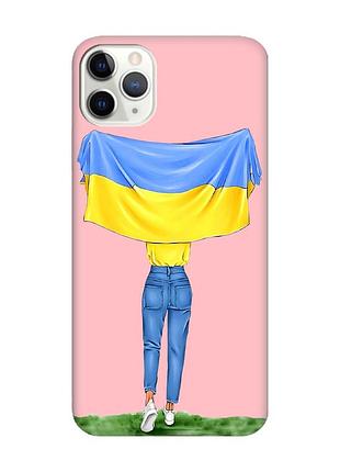 Матовый чехол с розовыми боками на iphone 11 pro max (6.5) :: девушка с флагом (принт 263)