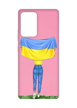 Матовый чехол с розовыми боками на samsung galaxy a52 :: девушка с флагом (принт 263)