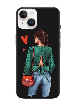 Матовый чехол с черными боками на apple iphone 14 :: девушка в зеленом (принт 224)