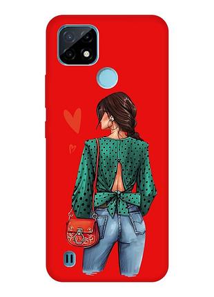 Матовый чехол с красными боками на realme c21y :: девушка в зеленом (принт 224)