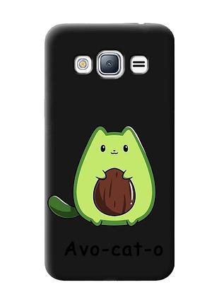 Матовый чехол с черными боками на samsung galaxy j3/j310 :: котик авокадо (принт 306)