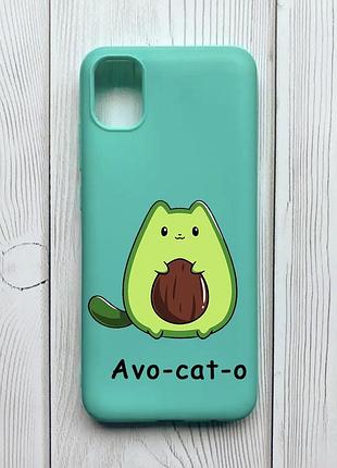 Матовый чехол с бирюзовыми боками на samsung galaxy a04e/a042 :: котик авокадо (принт 306)