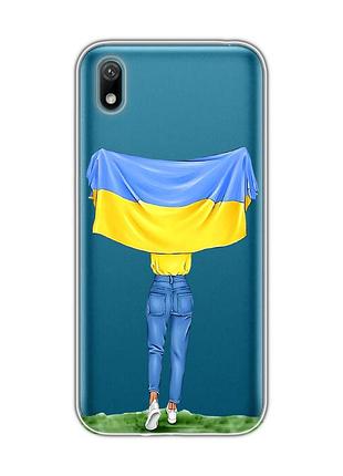 Прозрачный чехол для huawei y5 2019 / honor 8s :: девушка с флагом (принт 263)