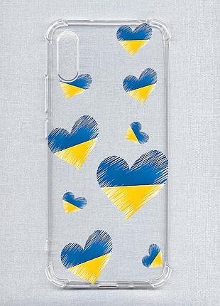 Чехол с утолщёнными углами на xiaomi redmi 9a :: сердечка. украина (принт 258)