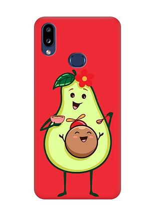 Матовый чехол с красными боками на samsung galaxy a10s (a107) :: малыш авокадо (принт 309)