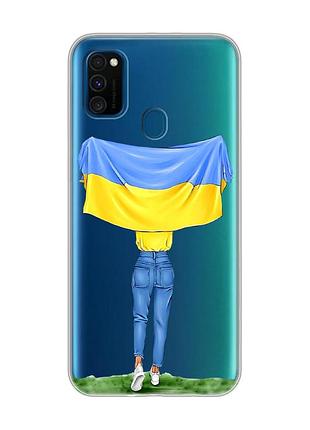Прозрачный чехол на samsung galaxy m30s/м21 :: девушка с флагом (принт 263)