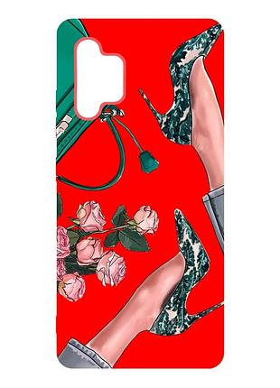 Матовый чехол с красными боками на samsung galaxy a32 :: туфельки и цветы (принт 225)