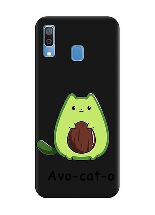 Матовый чехол с черными боками на samsung galaxy a30 (2019)/a20 (2019) :: котик авокадо (принт 306)