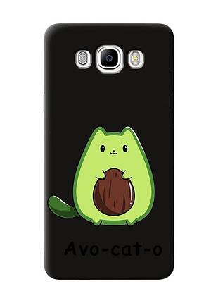 Матовый чехол с черными боками на samsung galaxy j7(2016) j710 :: котик авокадо (принт 306)