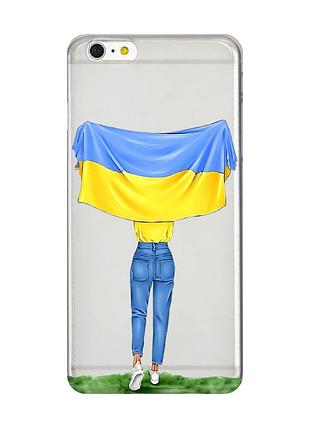 Прозрачный чехол на iphone 6+/6 plus :: девушка с флагом (принт 263)