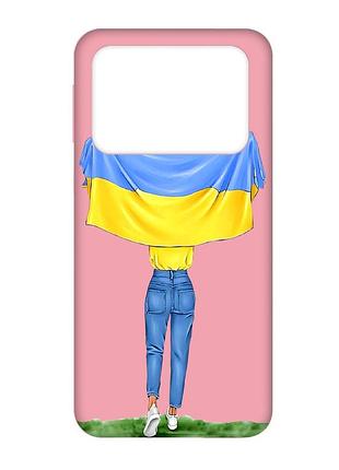 Матовый чехол с розовыми боками на xiaomi poco x4 pro 5g :: девушка с флагом (принт 263)