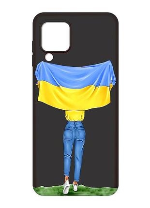 Матовый чехол с черными боками на samsung galaxy a22 4g/m32/m22 :: девушка с флагом (принт 263)