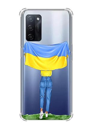 Чохол з потовщеними кутами на oppo a55 :: дівчина з прапором (принт 263)