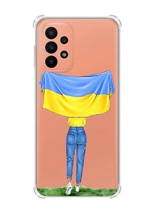 Чехол с утолщёнными углами для samsung galaxy a23 :: девушка с флагом (принт 263)