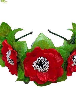 Обруч для волосся червоні маки hand made